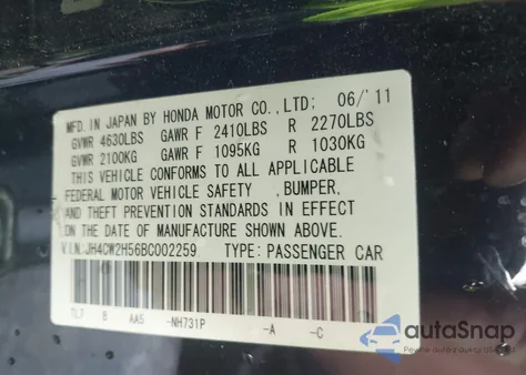 2011 Acura Tsx 2.4 from USA, damaged, VIN JH4CW2H56BC002259